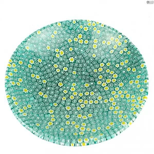 2112 ORIGINALMURANOGLASS Круглое зелёное блюдо Помпеи из муранского стекла с миллефиори - блюдце для мелочей- пепельница 8 см