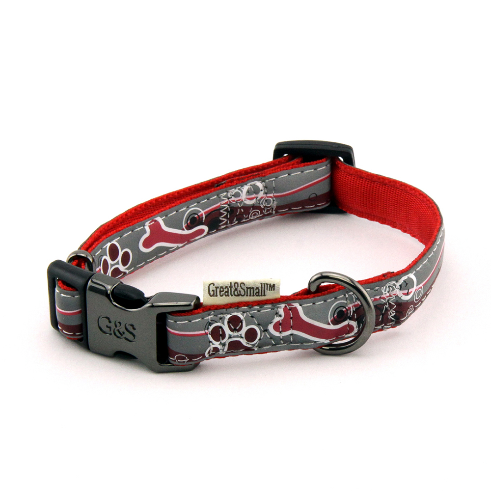 ПР0043630 Ошейник для собак светоотражающий 25х450-650мм нейлон красный Great&Small 