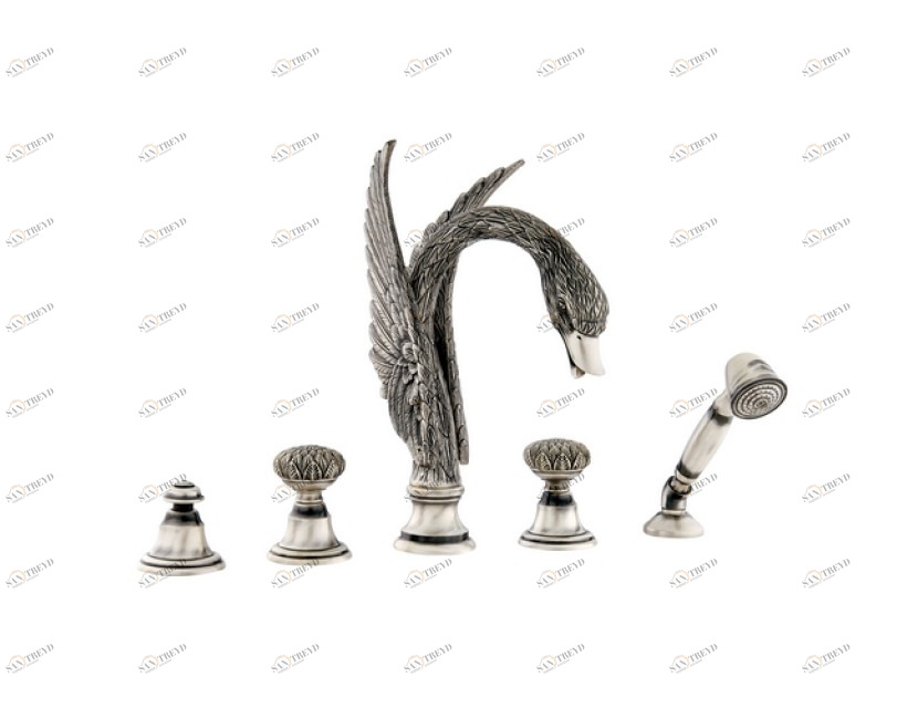 039456.000.71 Набор для ванны с пятью отверстиями Античное серебро Mestre Swan