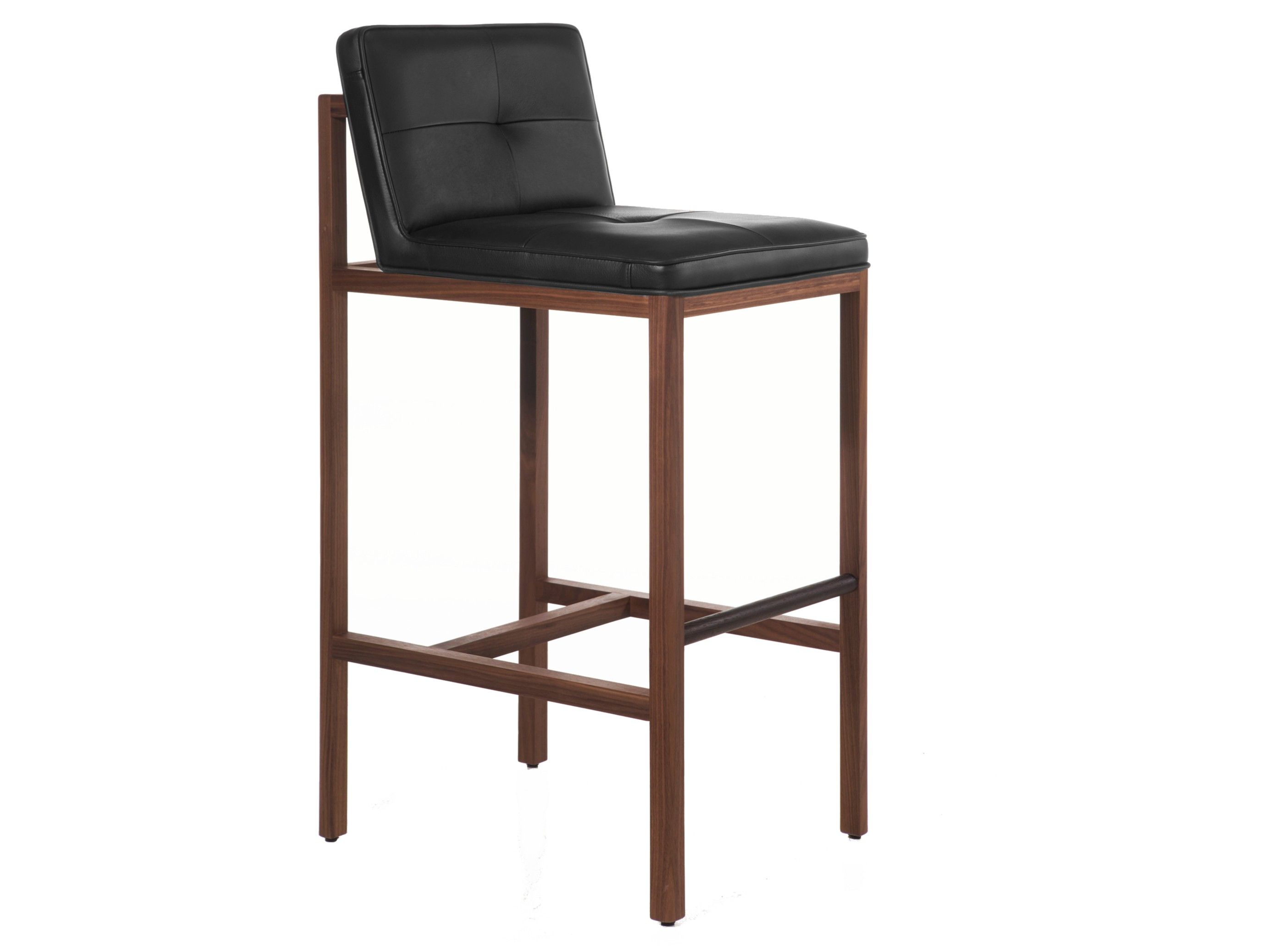 Кожаный мягкий барный стул со спинкой BassamFellows Wood Frame Dining ARCH-00059340