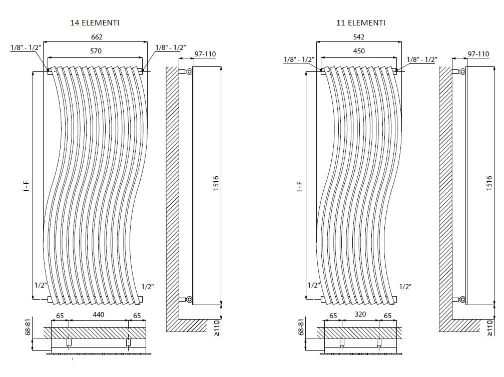 Настенный полированный стальной полотенцесушитель с горячей водой Cordivari Design Inox Style ARCH-00137702 - Вид №2