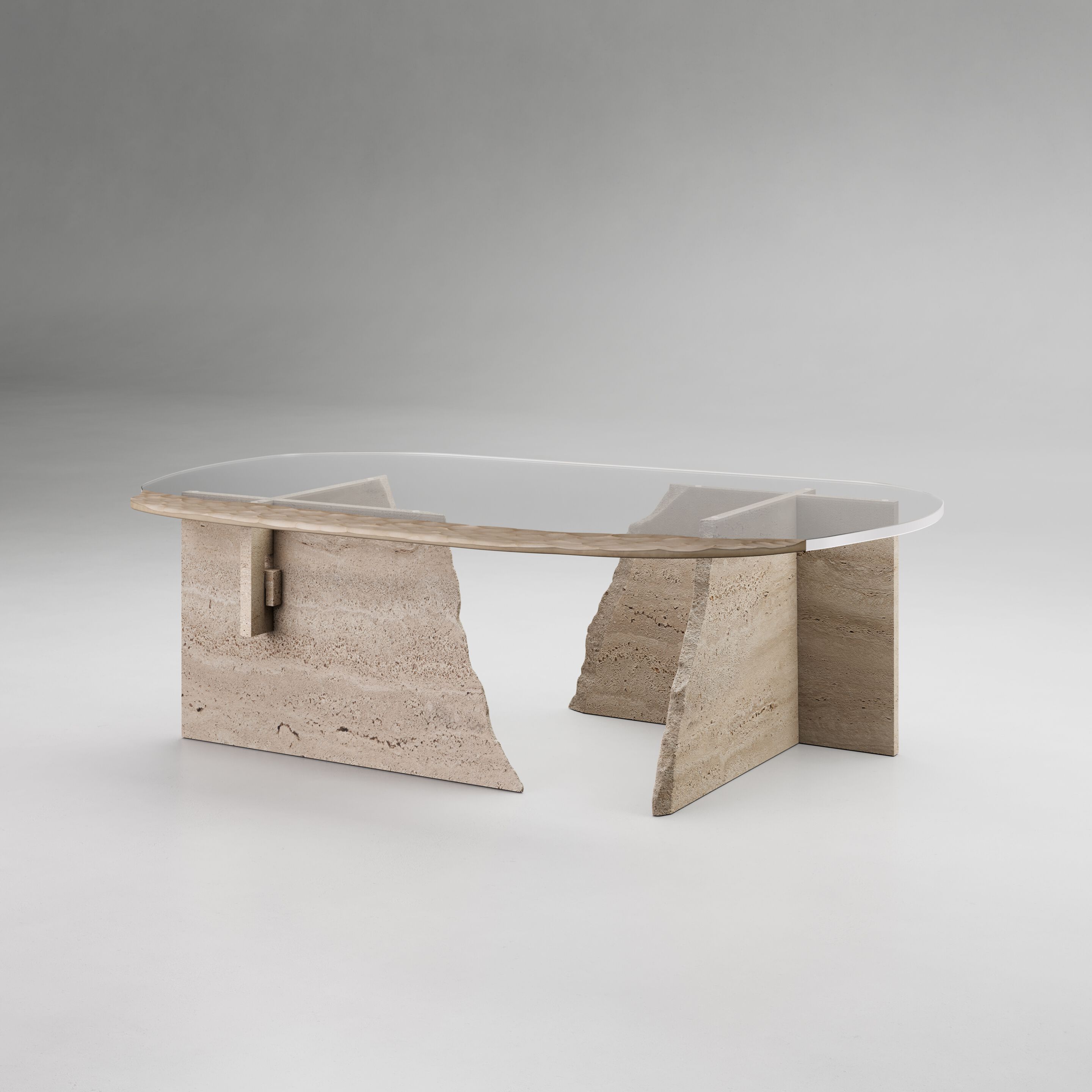 Овальный журнальный столик из травертина и стекла ARTE VENEZIANA пещера ARCH-00130198 - Вид №1