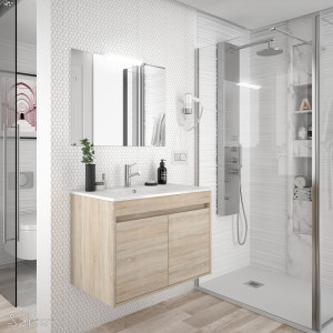 84985 SALGAR Комплект мебели для ванной NOJA 800 2 дв. ДУБ КАЛЕДОНИЯ + Раковина + Зеркало + Свет Дуб Каледония