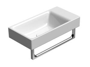 Керамическая подвесная прямоугольная ручная мойка с держателем для полотенец