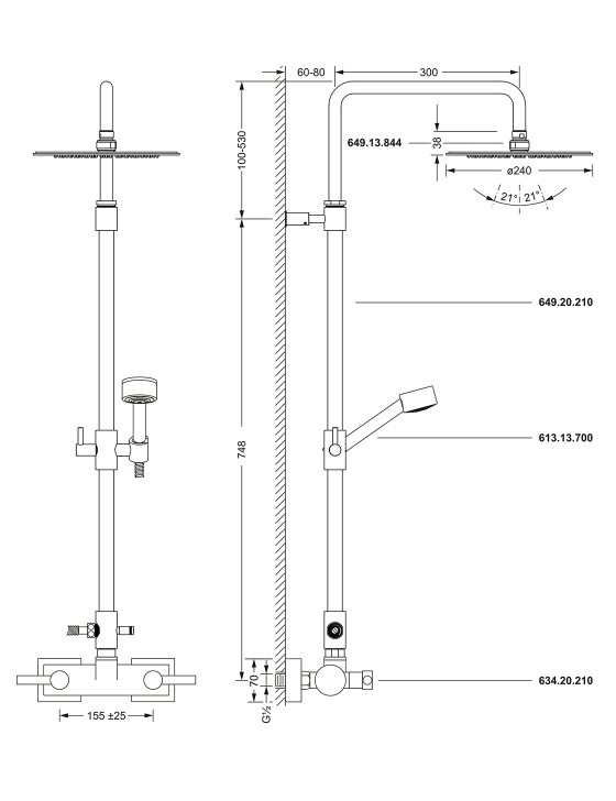 Смеситель для душа ½" настенный JOERGER Charleston Square 634.20.410.000 - Вид №1