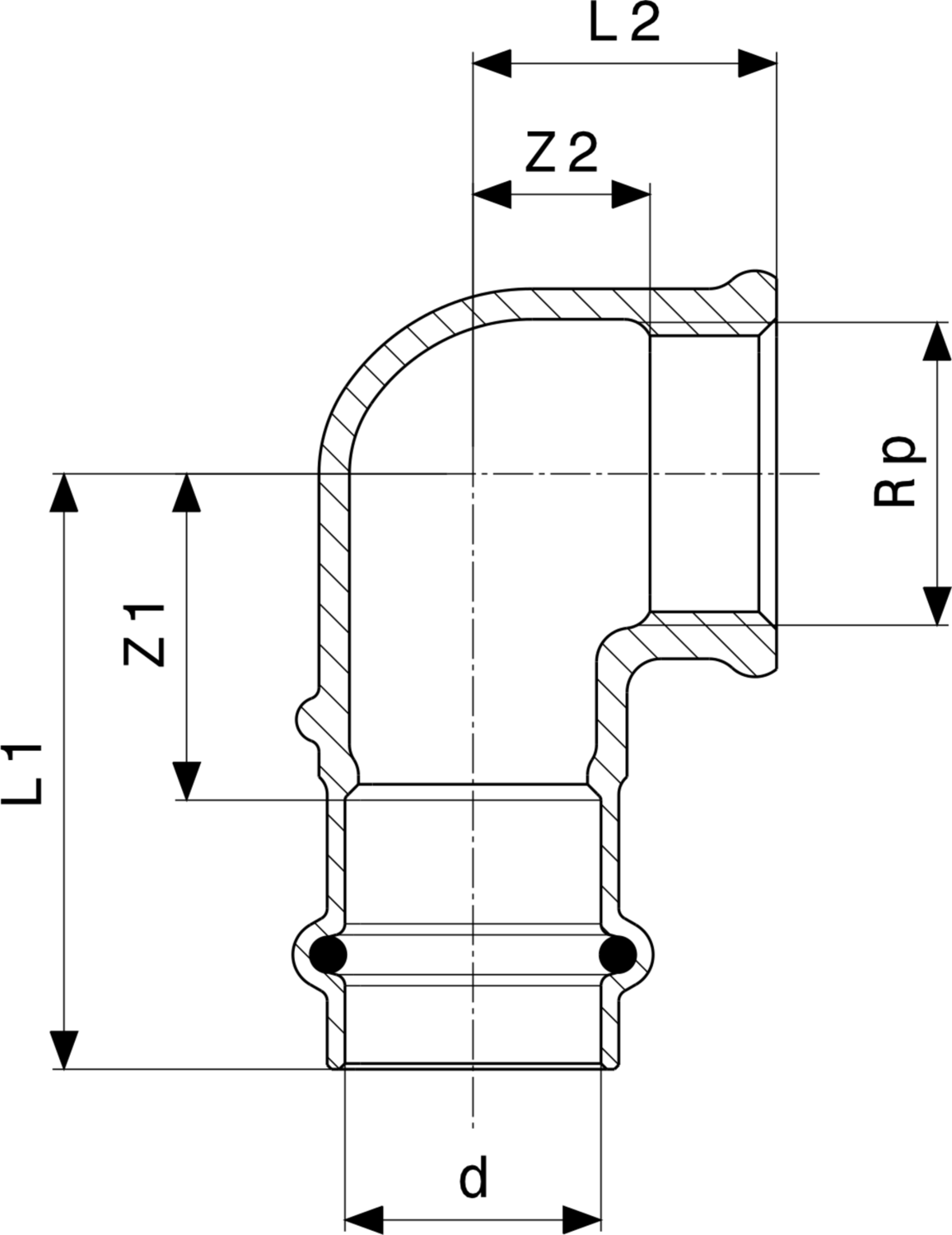 290 931 Модель 2214.2 Трубопроводные системы  Profipress  Переходники/​переходные угольники Santreyd  - Вид №3