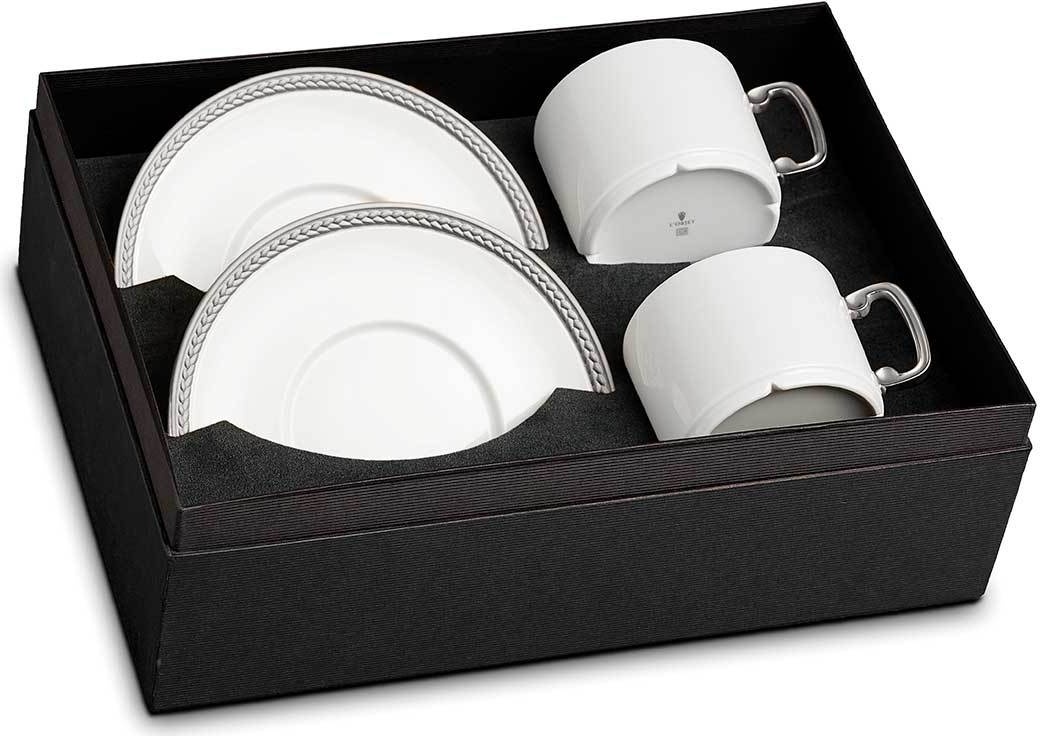 10571418 L’Objet Набор из 2 чашек чайных с блюдцами 230мл "Плетеный шелк" (платиновый декор) п/к Фарфор 