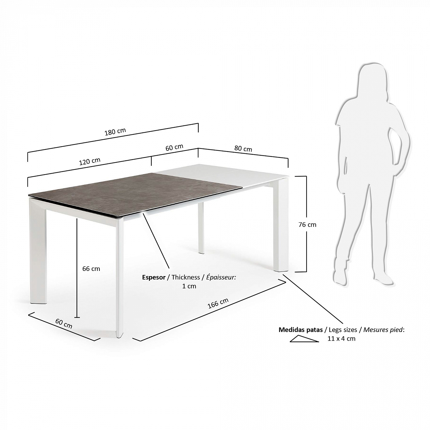 052295 Стол Atta 120 (180) x80 белый керамика La Forma Axis - Вид №3