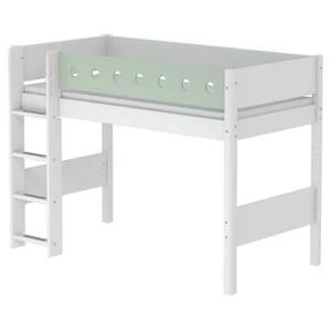 Кровать Flexa White полувысокая с лестницей, 200 см, белая с мятным