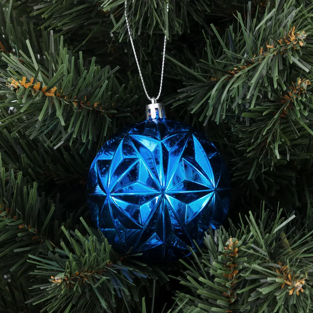 85156503 Елочный шар граненый ø8 см пластик синий STLM-0961126 Santreyd  - Вид №2