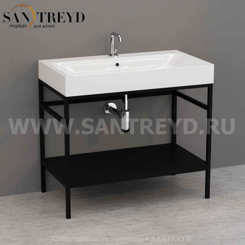 924331 Cento напольная структура из стали, с металлической полкой черной матовой 80 см Kerasan Cento Италия