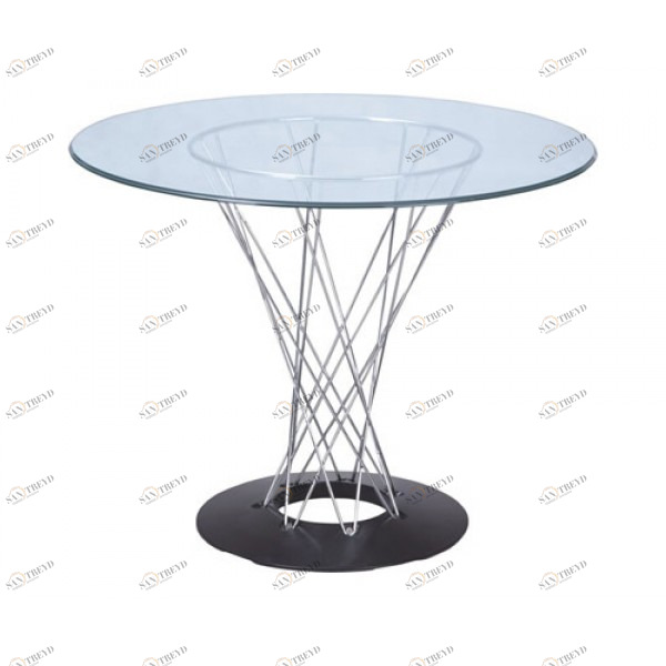 Обеденный стол стеклянный круглый на основании хром 80 см Noguchi Cyclone Glass TASHOTI  119297 Прозрачный 