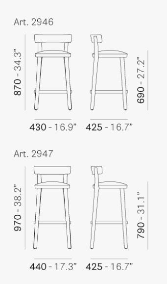 Высокий стул из ясеня с мягким сиденьем Pedrali Народная ARCH-00123940 - Вид №3