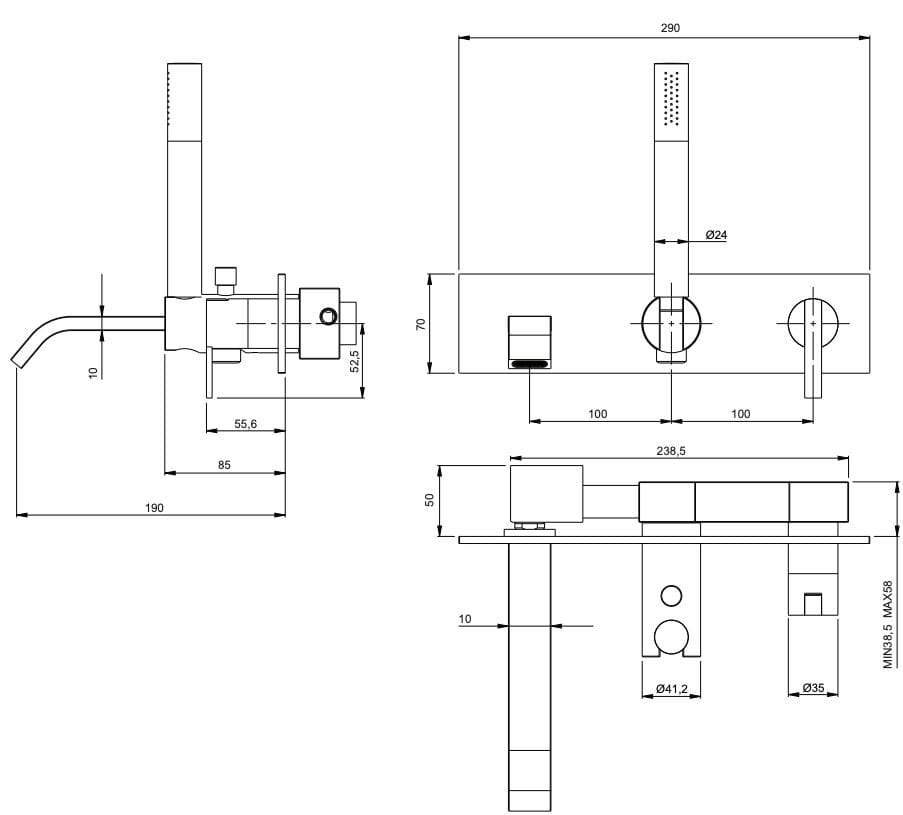 Настенный смеситель для ванны с ручным душем Nic только ARCH-00097140 - Вид №2
