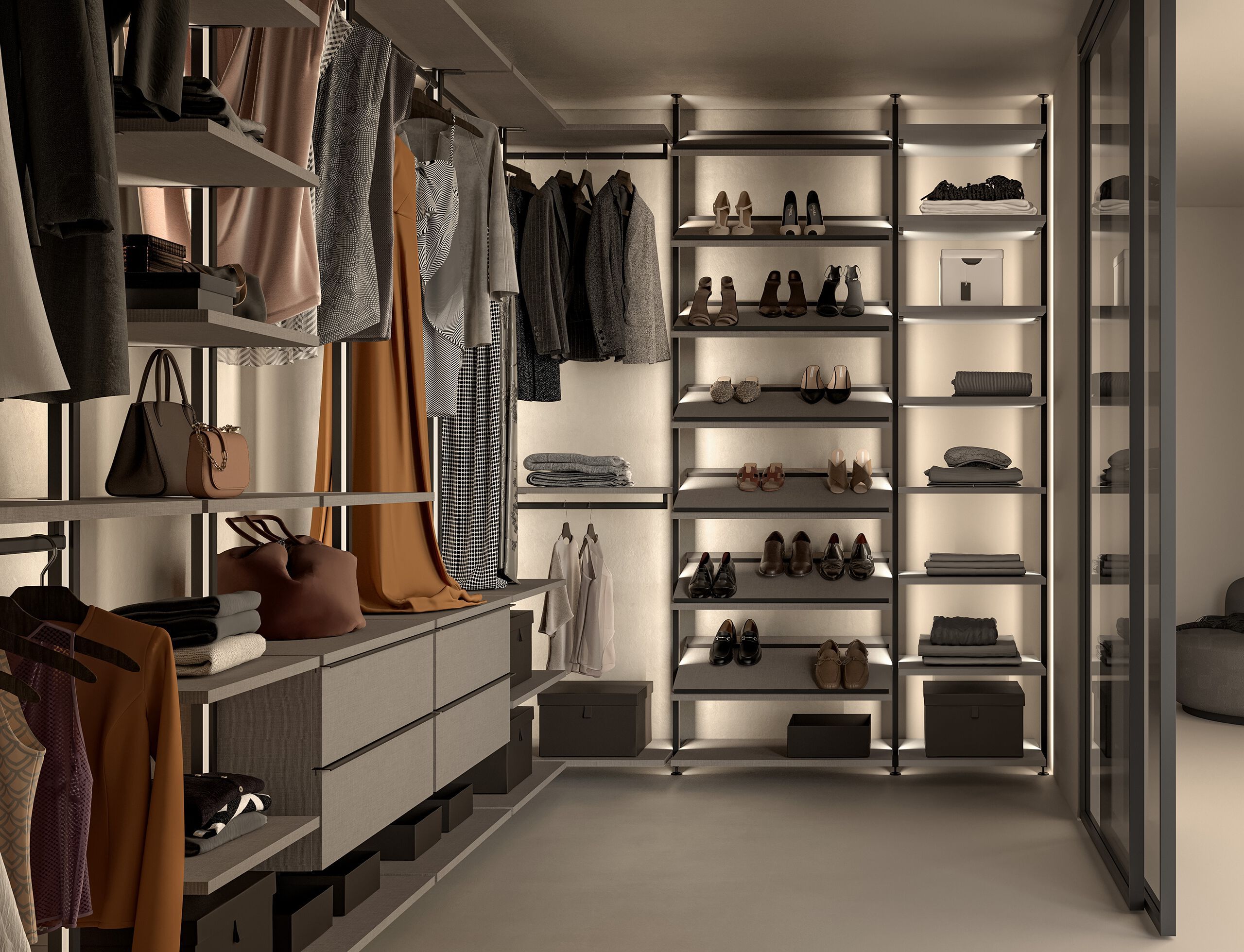 Модульная металлическая и деревянная гардеробная со встроенным освещением Adok ателье ARCH-00037993 - Вид №2