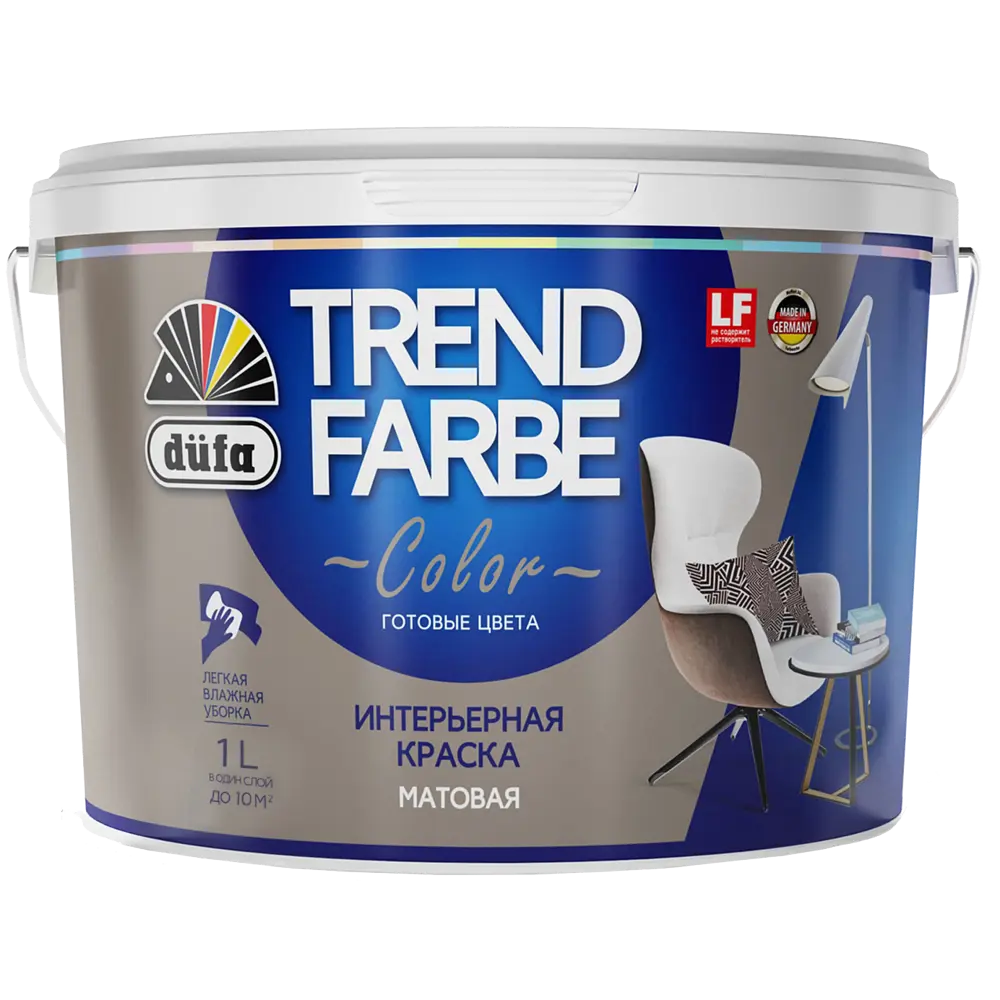 Краска для стен и потолков Trend Farbe цвет Платиново-серый 1 л Dufa STLM-2177061 - Вид №1
