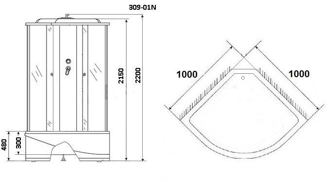 Душевая кабина NG-309-01N (1000х1000х2200) высокий поддон(48см) стекло МОЗАИКА Niagara Ultra 3090154N - Вид №1