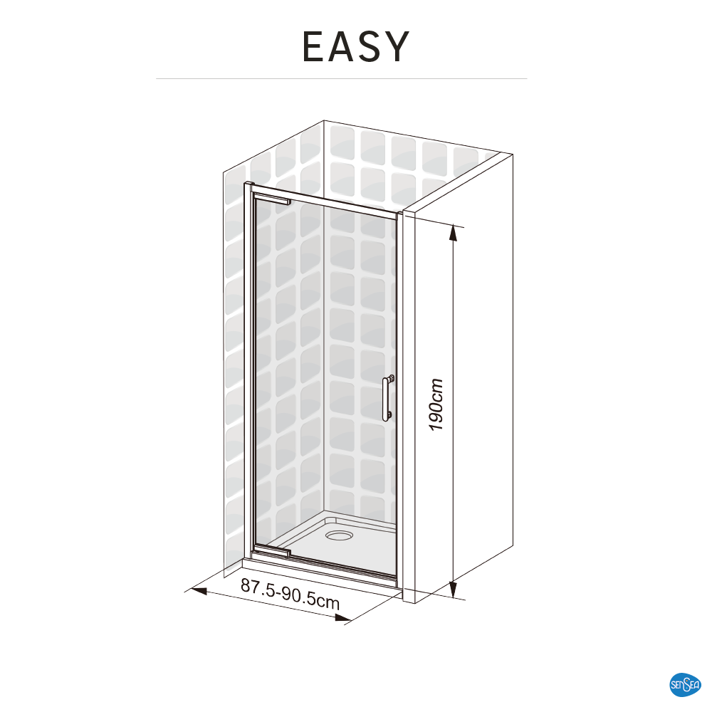83631099 Стекло для распашной душевой двери 90 см прозрачное, цвет профиля на выбор Easy STLM-0043085 SENSEA  - Вид №41