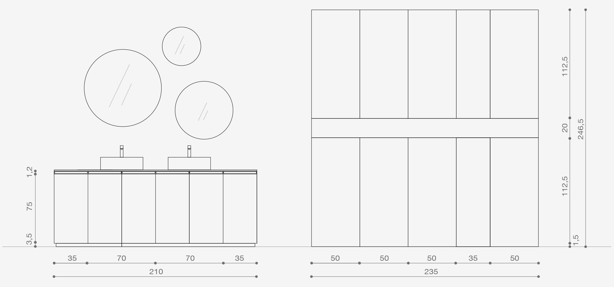 Двойной напольный умывальник с зеркалом ARCOM Rail ARCH-00113589 - Вид №2