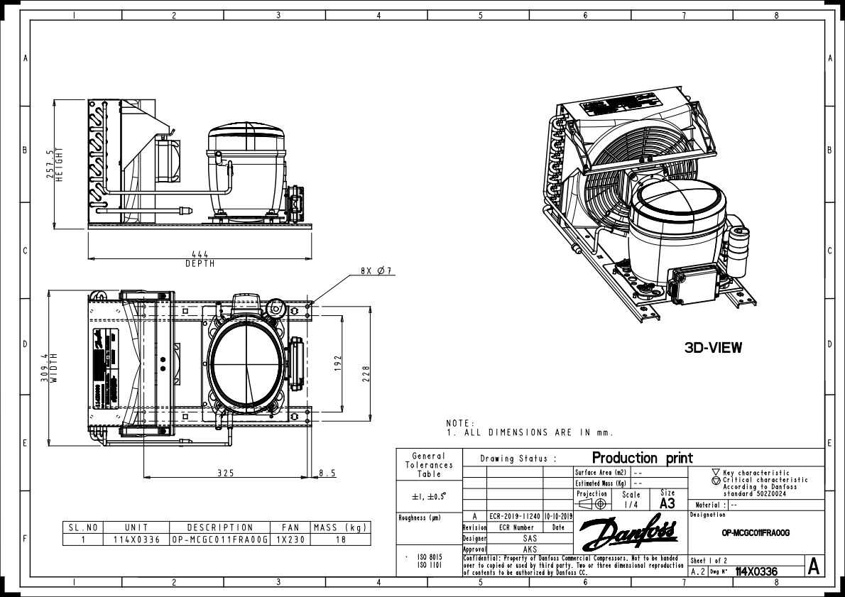 Danfoss OP-MCGC — компрессорно-конденсаторный агрегат OP-MCGC021SCA01G агрегат компр.-конд. 114X0565  - Вид №5