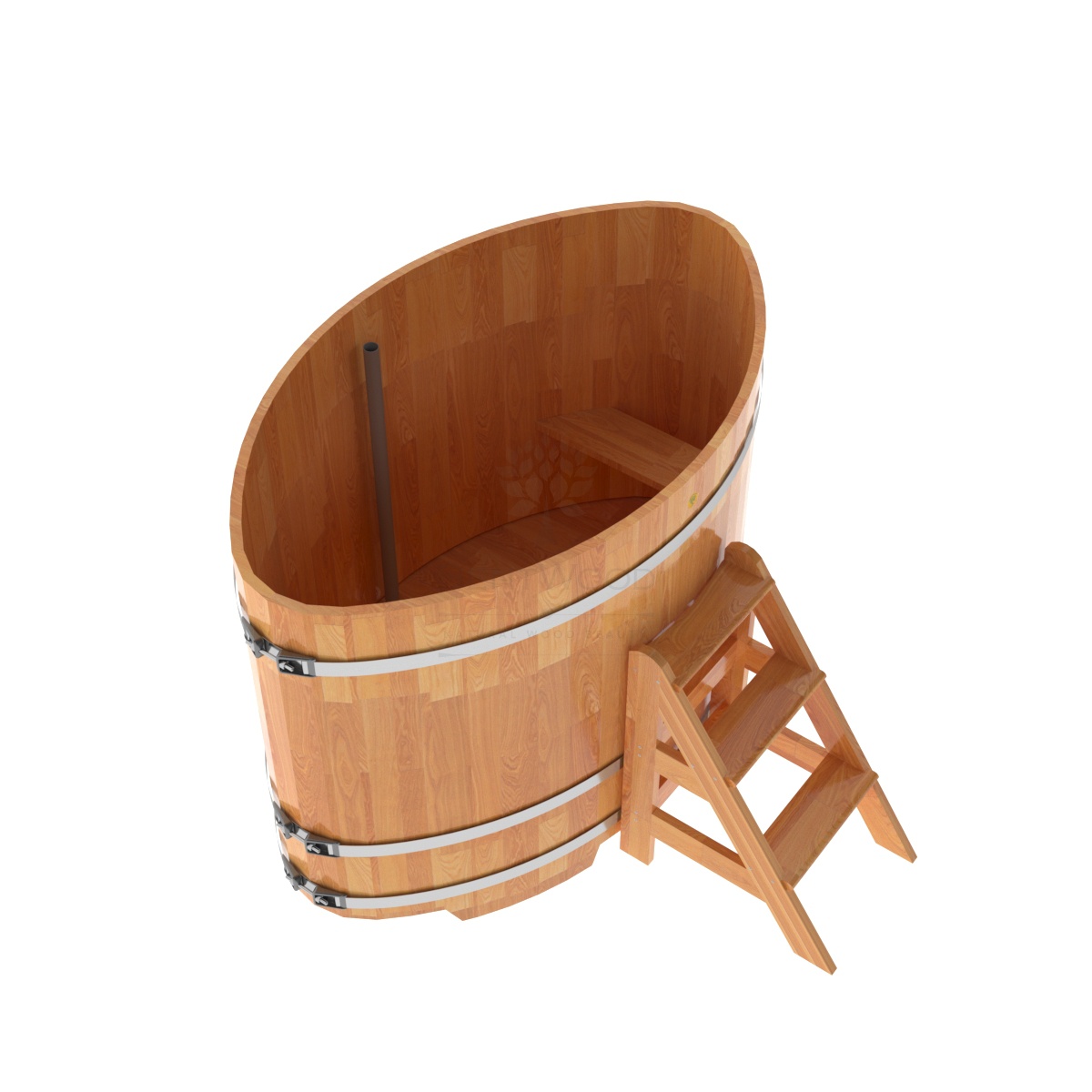 1532 Купель овальная из сращенных ламелей лиственницы 1,02х1,68х1,2 натуральная Alyarus  - Вид №1