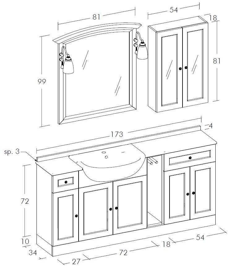 LEGNOBAGNO Тумба под умывальник с зеркалом Retrò RETRO sun-id-1344857 - Вид №3
