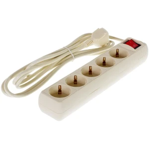 Удлинитель с заземлением 5 розеток 3 м 3500 Вт выключатель цвет бежевый