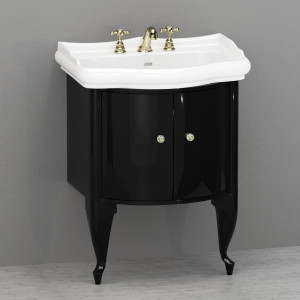 7361K2 Мебель закрытая лакированная чёрная глянцевая под умывальник 69 в комплекте с чёрными ногами и ручкой кристаллом с окантовкой Kerasan RETRO Италия