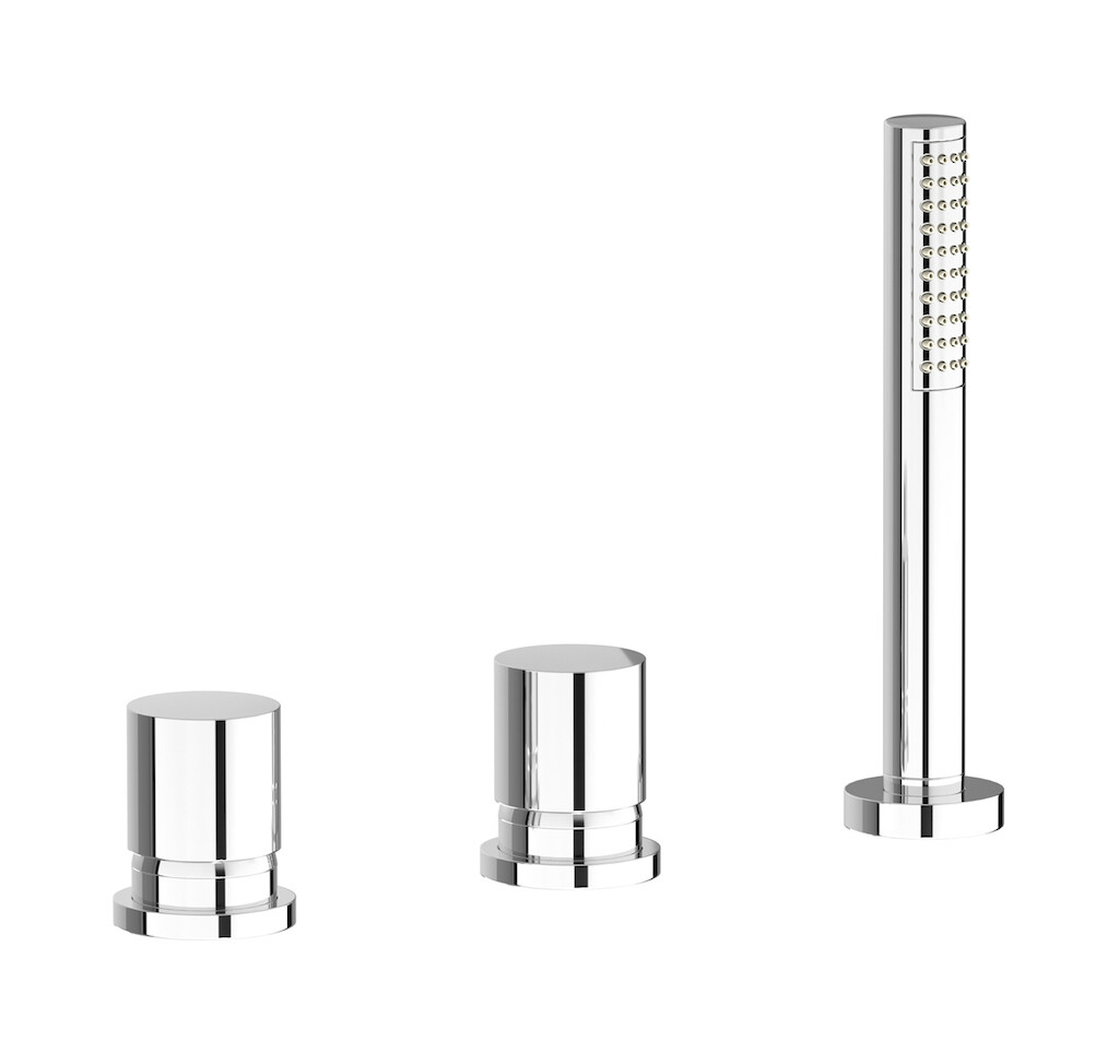 Смеситель на бортик ванной на 3 отверстия с изливом, дивертером и душевым гарнитуром. WE ARE IB rr397cc Chrome Brera