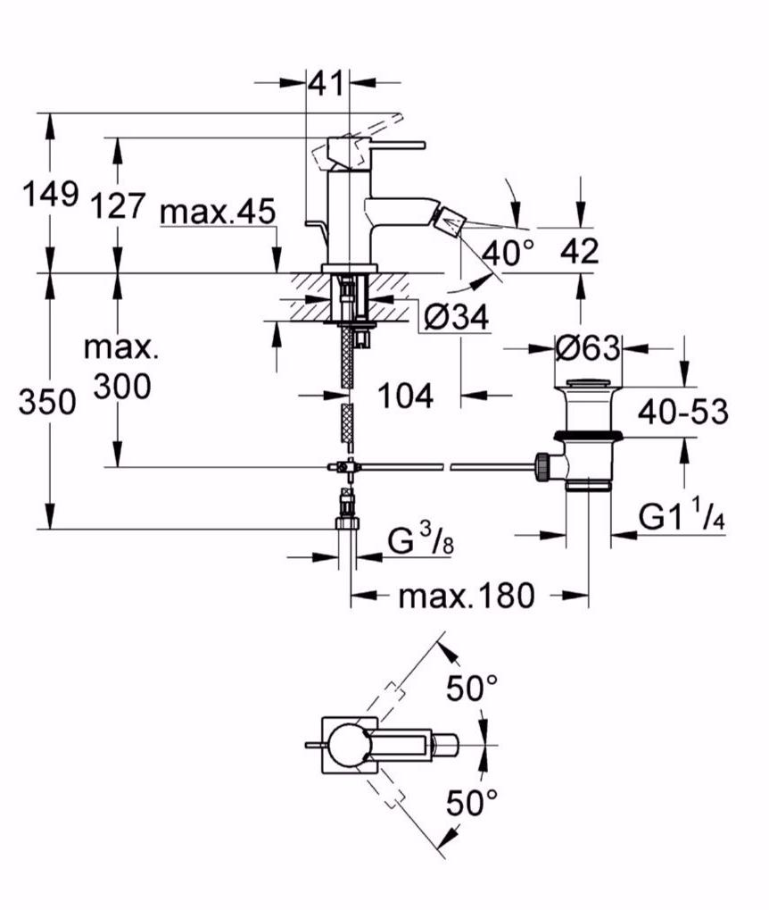 Смеситель для биде GROHE Allure с донным клапаном, хром (32147000) - Вид №2