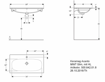 500642018 Подвесная раковина настенная прямоугольная Keramag  белая  - Вид №2