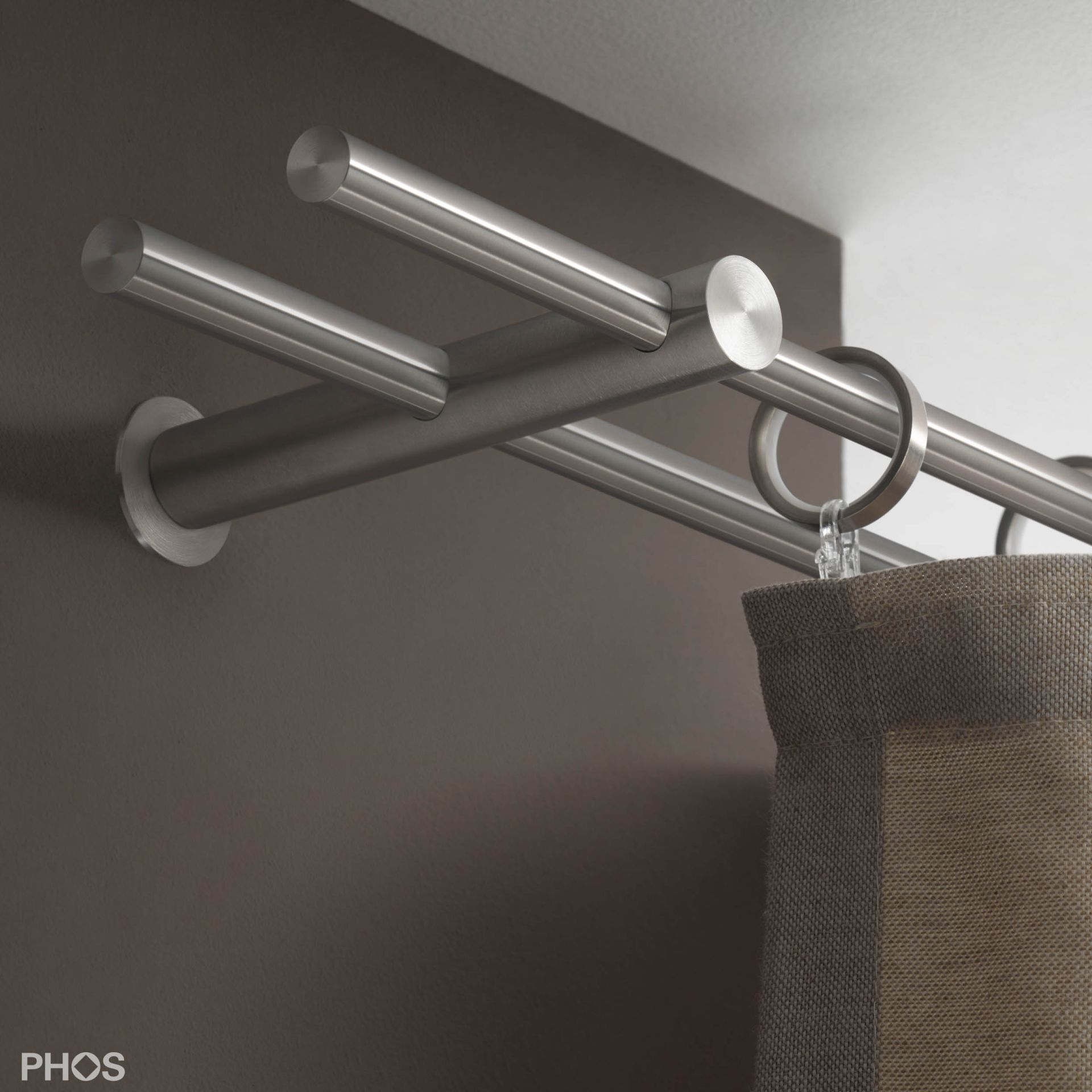 VS20-140D1000 Гардинный карниз комплект: 100 см двуствольный с 2 ​​кронштейнами PHOS 