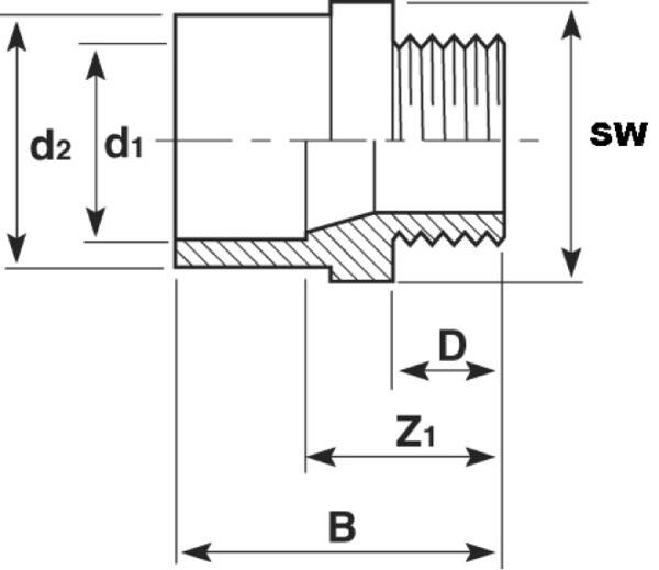 SANIT 05077000000 Переход гнездо ниппель, АБС, с конической наружной резьбой BSP  - Вид №1