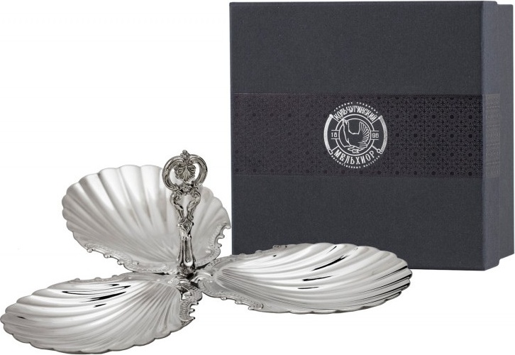 10640284 Кольчугино Менажница "Богема" посеребренная полир. с черн.+футляр 000000, -? Посеребрение 