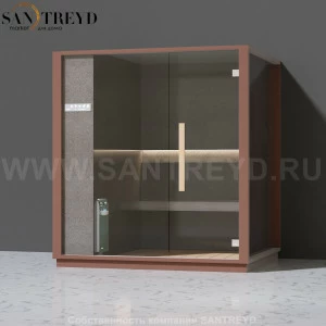 Effegibi ONE H LO60030002 Хаммам. Установка: к стене. Левая дверь. Мощность: 4,5 кВт макс. Размеры: длина 214 см, ширина 171 см. Отделка: матовый лакированный коричневый аллюминий и темный ламинат из керамогранита.