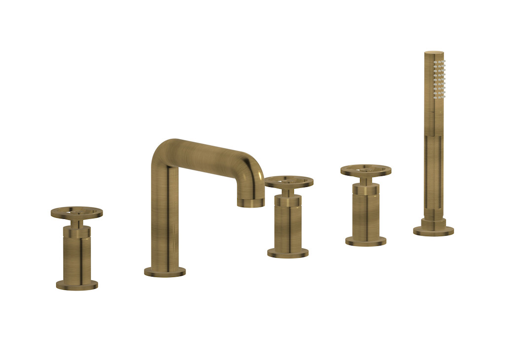 Смеситель на бортик ванной на 5 отверстий с дивертером и душевым гарнитуром. WE ARE IB b1396mb Modern Bronze Bold