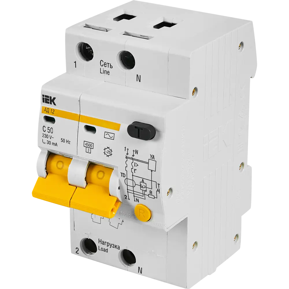 Дифференциальный автомат IEK АД12 2P 50А с защитой от токов утечки 11875769 STLM-1113852