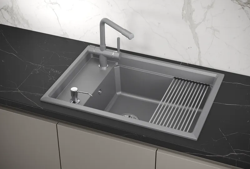 KS-7305, АЛЮМИНИУМ, кухонная мойка, кварц GRANULA Kitchen Space 7305-ST319