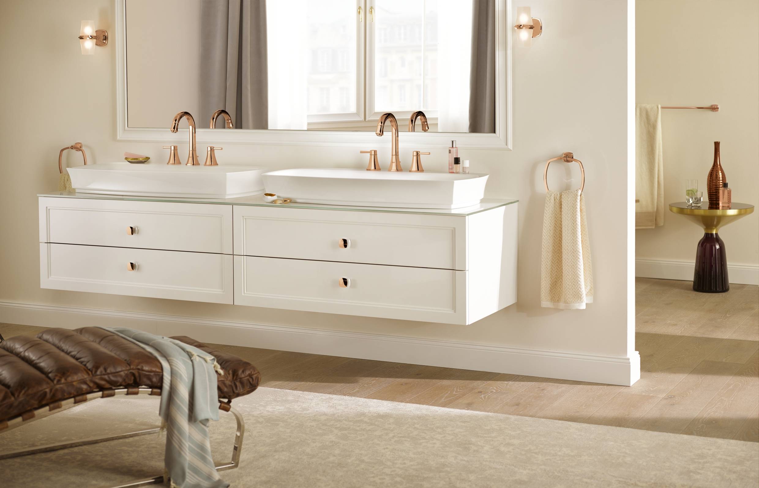 Смеситель для раковины GROHE Grandera на 3 отверстия с донным клапаном, высокий излив, теплый закат глянец (20389DA0) - Вид №2