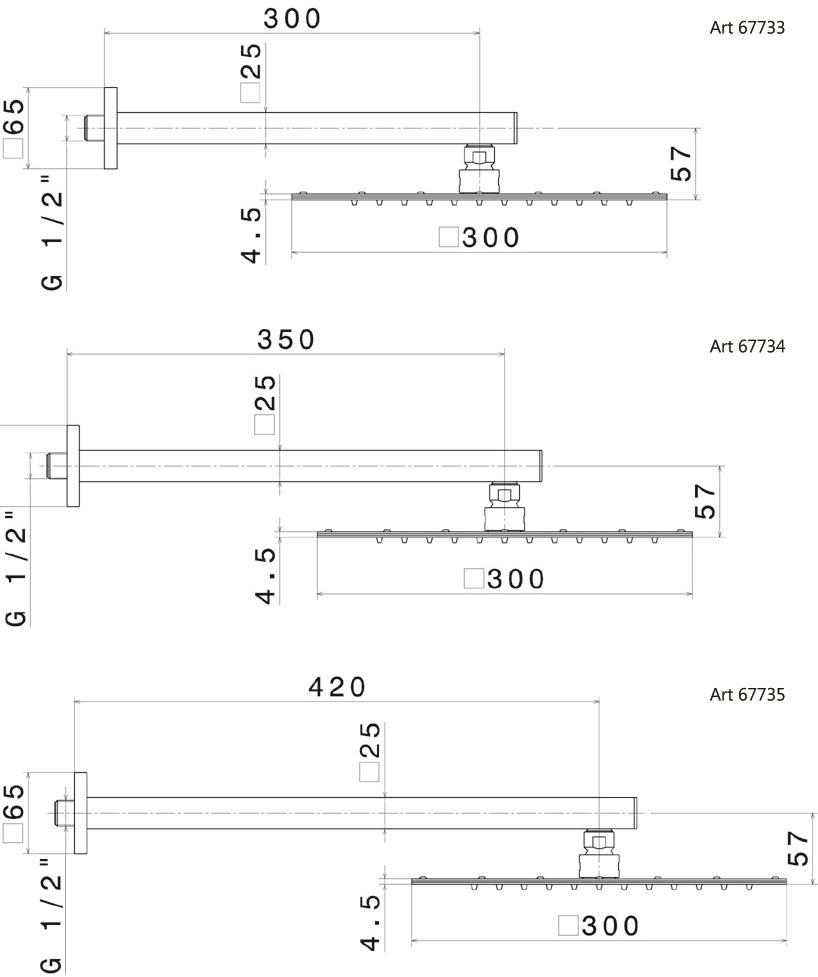 newform Настенная лейка душа с держателем Head showers 67733 - Вид №1