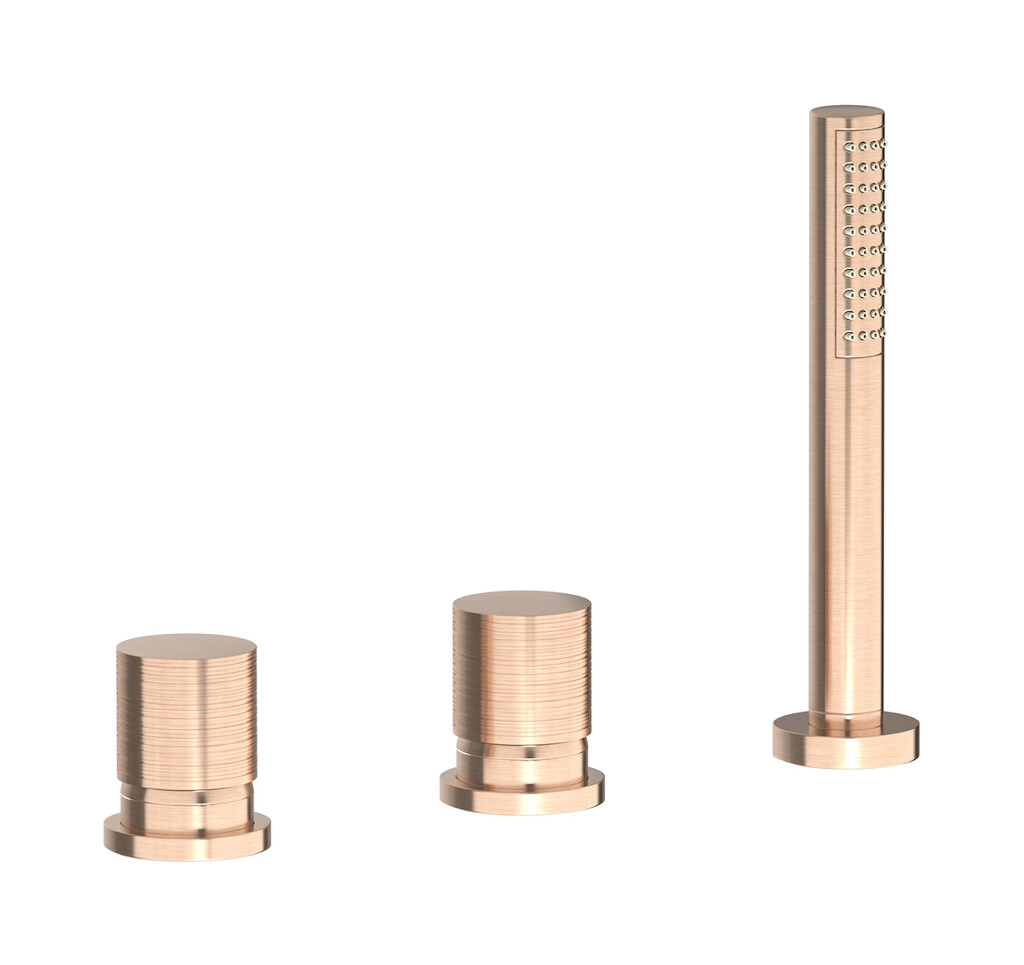 Смеситель на бортик ванной на 3 отверстия с изливом, дивертером и душевым гарнитуром. WE ARE IB wa200is Brushed Rose Gold Vinile