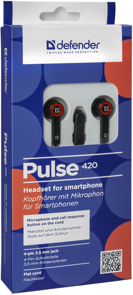 63424 гарнитура для смартфонов pulse 420 черный + красный, вставки Defender Santreyd  - Вид №5
