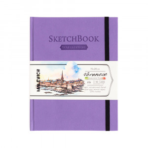 401465 Скетчбук для акварели Veroneze 200 г/м2 15 х 20 см твердый переплет Сиреневый Малевичъ