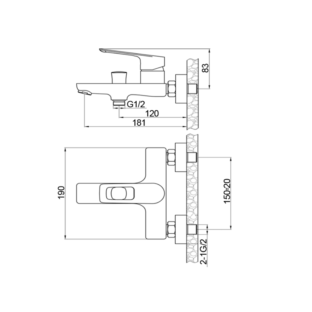 R2102 Смеситель для ванны Osdorf однорычажный Raiber  - Вид №1