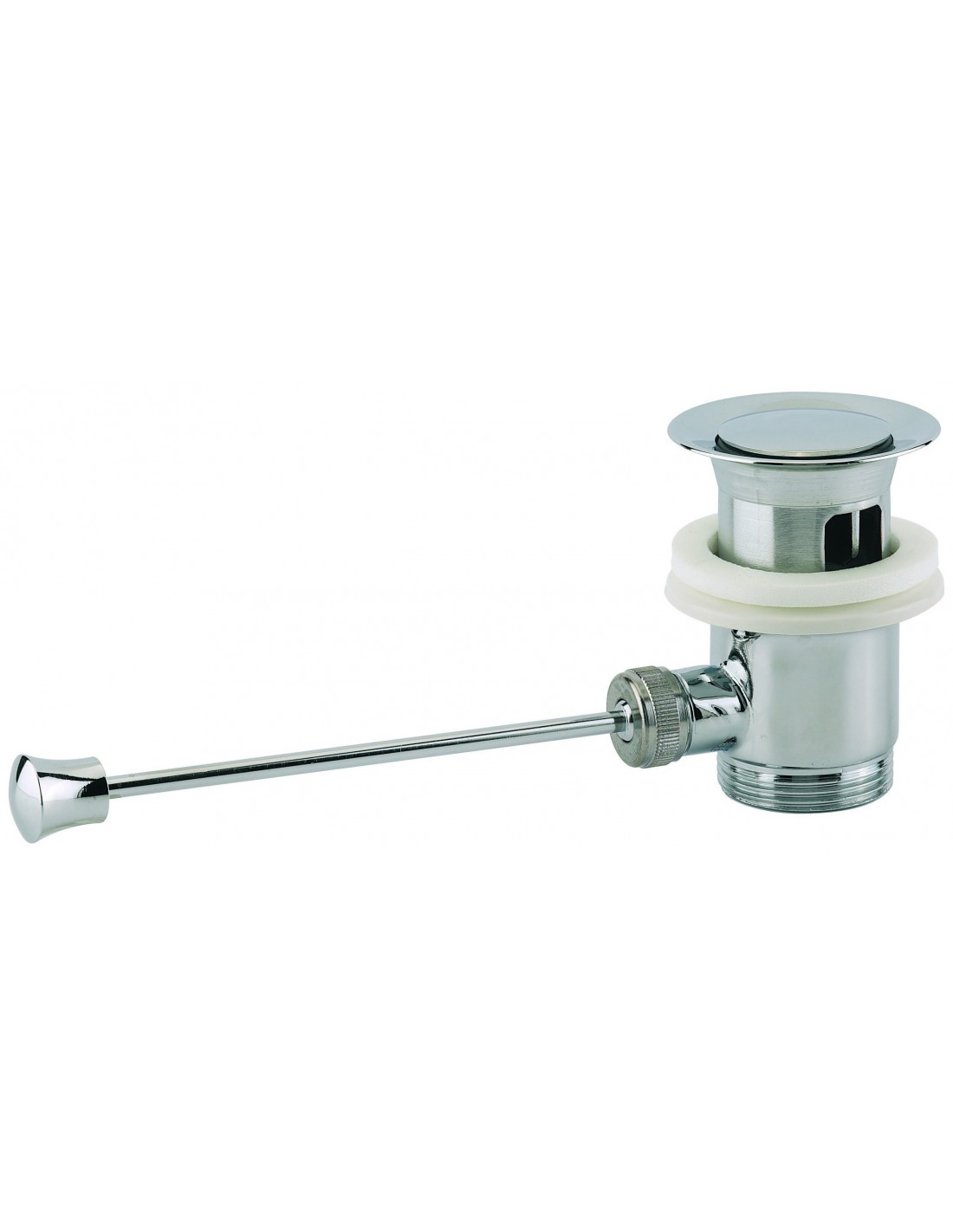 100300 000 00  Автоматический слив для умывальника, навинчивающийся, с вентилем, тяга горизонтальная, затяжка 40/48 мм Valentin Хром 