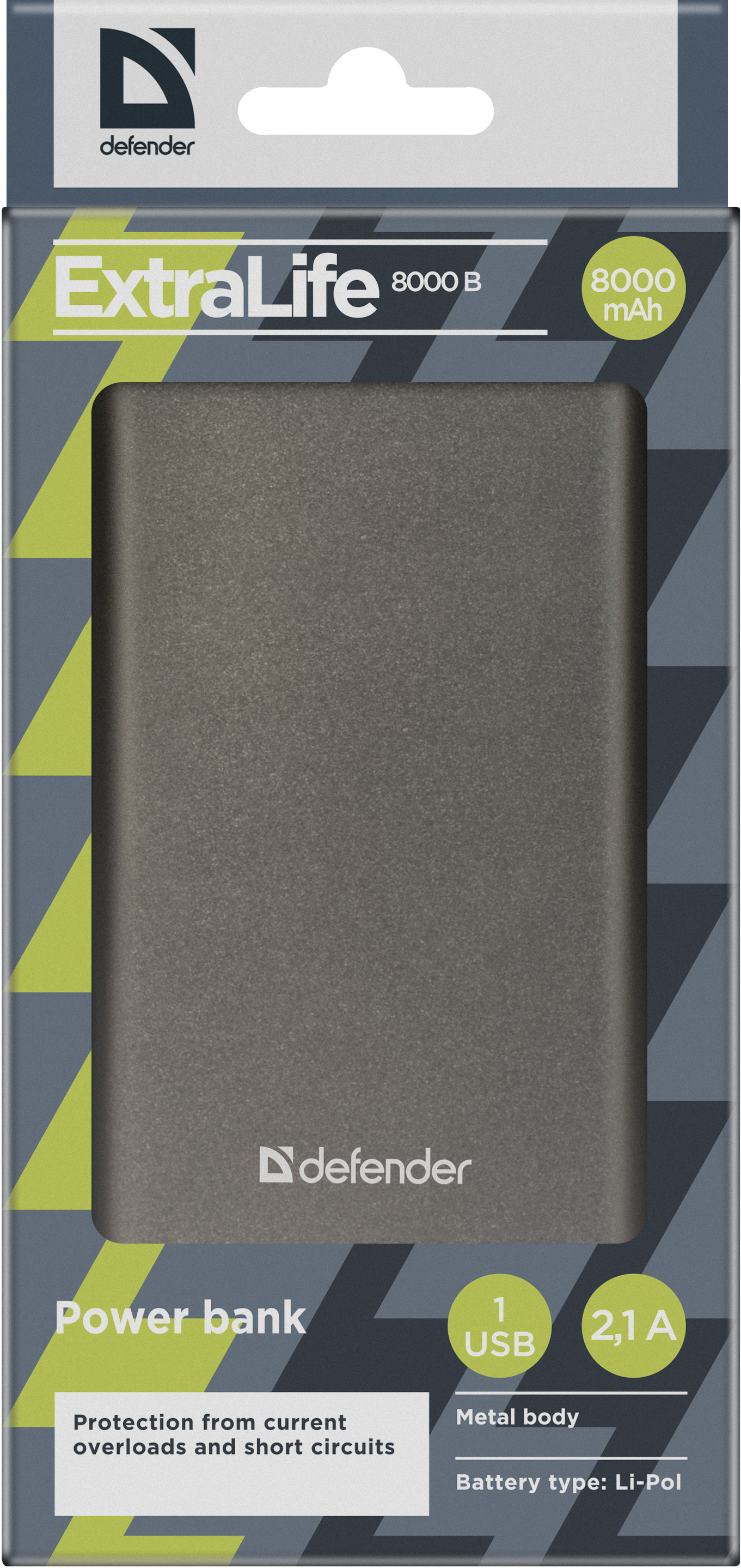 83622 внешний аккумулятор extralife 8000b li-pol, 1 usb, 8000 mah, 2.1a Defender Santreyd  - Вид №2