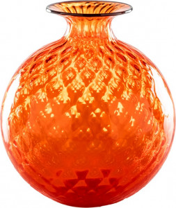 10640950 VENINI Ваза Venini "Монофиори Баллотон" 24,5х21,5см (оранжевая, окантовка индиго) Стекло