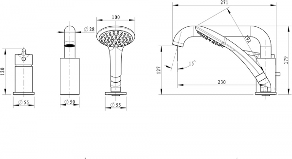 Встраиваемый смеситель на 3 отверстия Angel F5172217CP-1-RUS bravat - Вид №1