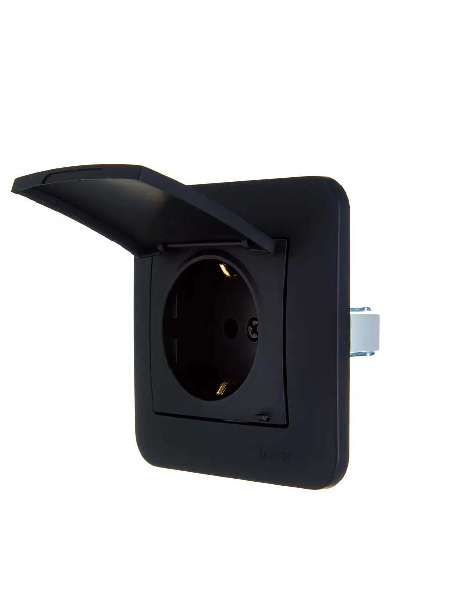 ASTI Розетка с/з с крышкой ПБТ чёрный бархат LEZARD 7081-4242-123B - Вид №2
