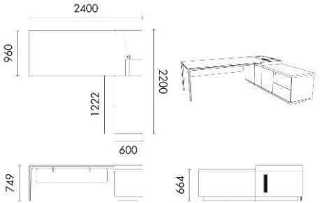 Grado Design Рабочий угловой стол из алюминия и дерева с ящиками  Dad-ex-01  - Вид №13